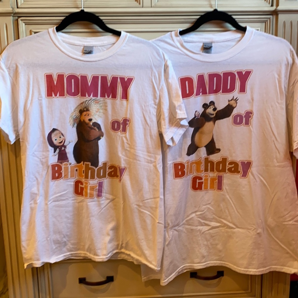 Masha & the Bear birthday shirts for mom & dad